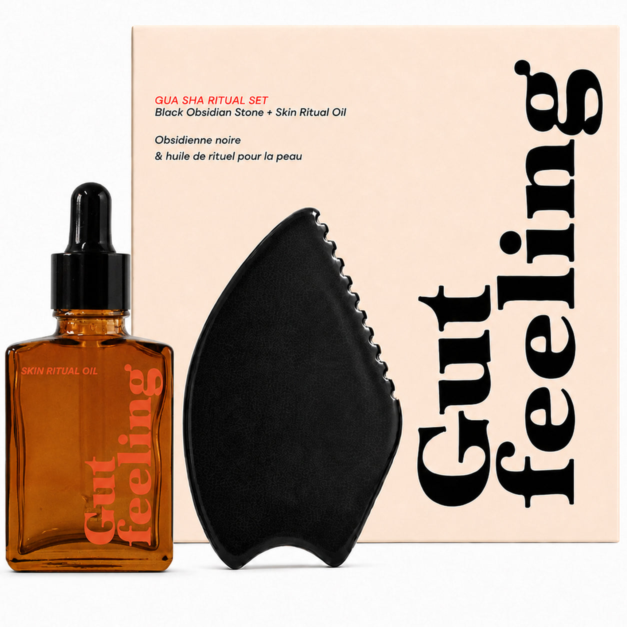 GUA SHA RITUAL SET Black Obsidian Stone + Skin Ritual Oil